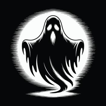 Arte de un escalofriante fantasma en frente de un brillante Luna vector