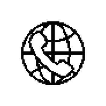 Global Communication Pixel Art Icon Connecting the World with Phone Accessibility vector