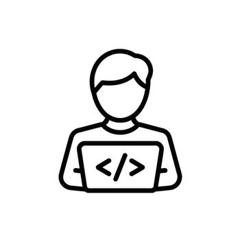 programador con ordenador portátil icono ilustrando código desarrollo y digital soluciones vector