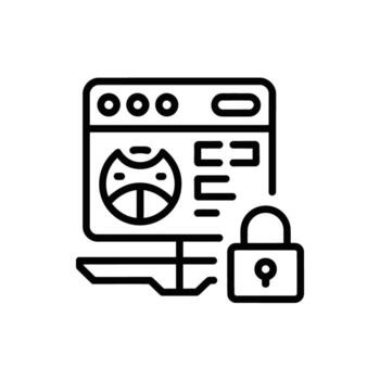 Website security icon depicting monitor with security shield and closed padlock highlighting data protection and privacy vector