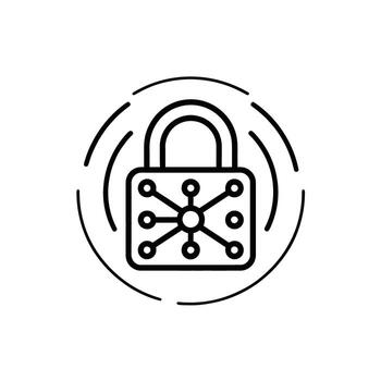 Digital security lock icon with network connections representing data protection and internet security in white background vector
