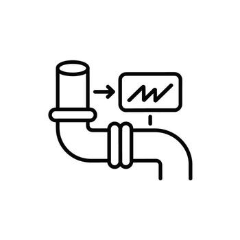 Schematic diagram of pipeline with sensor showing data flow and measurements in black line illustration vector
