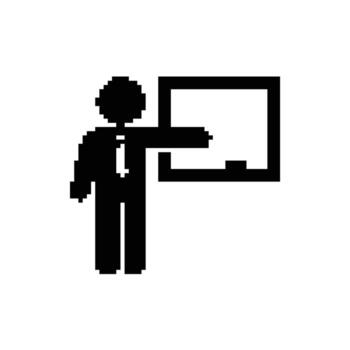 Pixelated man presenting on whiteboard teaching education presentation strategy pixel art design vector
