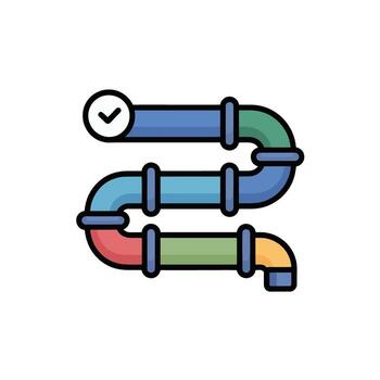 Colorful pipeline illustration showcasing flow process with checkmark representing successful completion and systematic approach vector