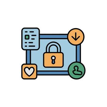 Data security lock and information flow with heart connection and user download illustration vector
