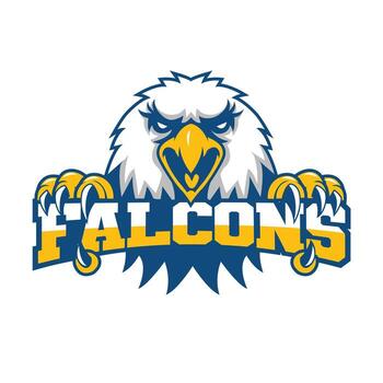 Dynamic illustration of a mighty bird of prey with the word Falcons, representing courage, agility, and dominance, ideal for athletic branding and competitive spirit vector