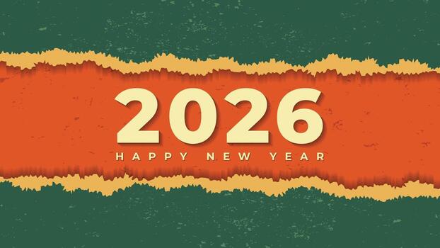 Editable Happy New Year 2026 Illustration with Green and Red Torn Paper Effect Background. Illustration of Green and Red Torn Paper Numbers 2026. 2026 Torn Paper Background vector