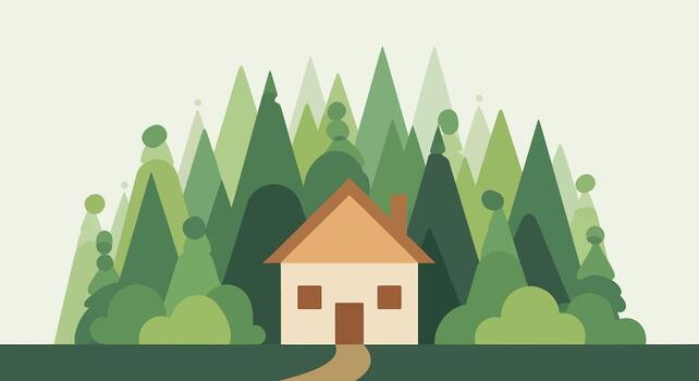 A house in the woods with trees and a path vector