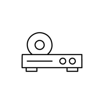 Minimalist line art illustration of a CD player with a CD on top and two buttons on the front vector