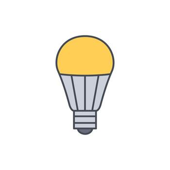 Modern LED light bulb icon with a yellow illuminated top and gray ribbed casing on a white background vector