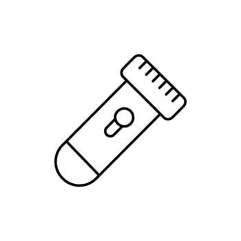 Minimalist illustration of a flashlight with a simple button and textured end, representing light and exploration vector