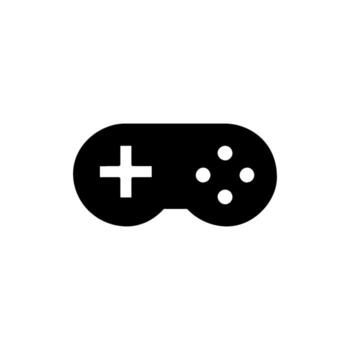 A black icon of a game controller on a white background, representing interactive entertainment and digital gaming experiences vector