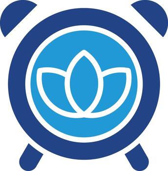 el clásico alarma reloj icono con campanas simboliza tiempo, rutina, loto flor recuerda nosotros de el importancia de tomando hora a práctica relajación meditación. vector