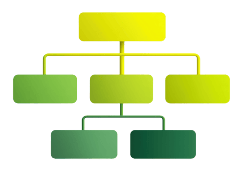 verde organizacional fluxograma mostrando hierárquico estrutura com conectado caixas, isolado em transparente fundo png