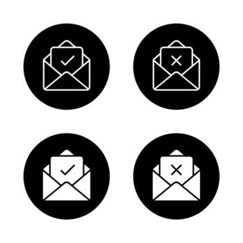 correo electrónico sobre con cheque y cruzar marca icono. aprobado y rechazado mensaje símbolo en negro circulo vector