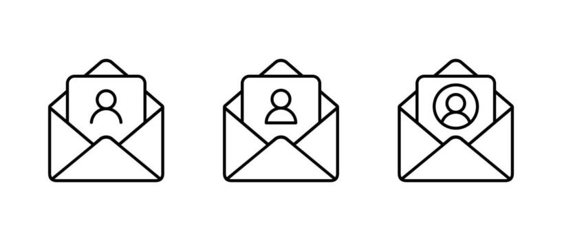 Email with avatar profile icon. Open envelope outline with user account symbol vector