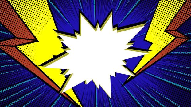 Abstract creative concept comic pop art style blank, layout template with thunder and isolated dots background. empty speech bubble, illustration halftone book design vector