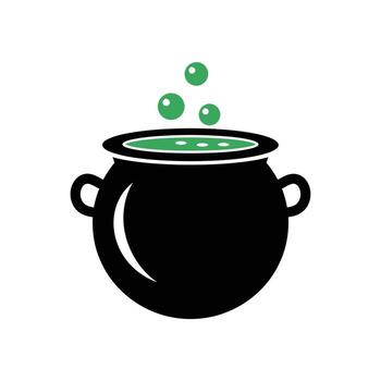 Black Cauldron with Green Bubbling Potion - Simple Flat Solid Icon Style for Witchcraft and Halloween Context vector