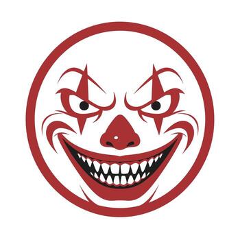 Evil Clown Face with Sharp Teeth - Monochromatic Graphic Style for Horror Context vector