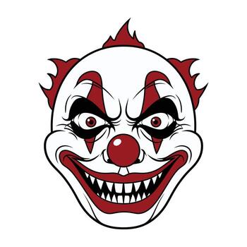 Terrifying Evil Clown Head with Red Makeup and Sharp Teeth - Detailed Graphic Style for Horror Context vector