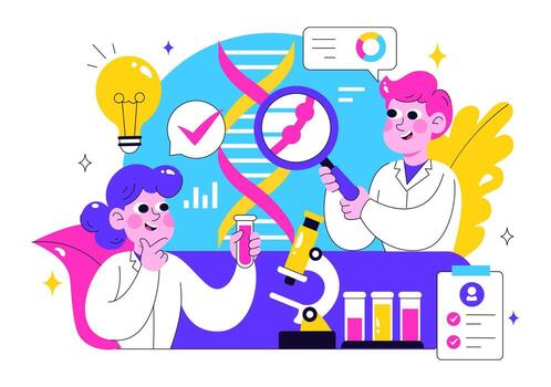 Scientists analyzing data in a lab vector