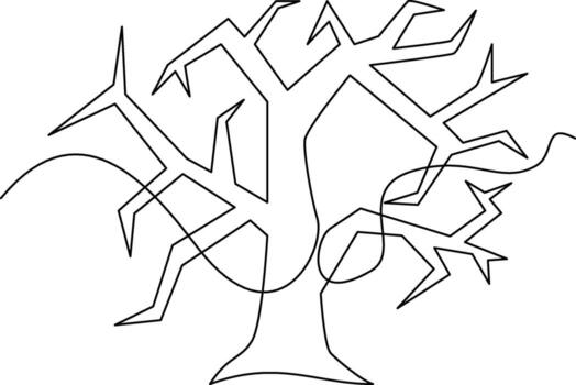 one line art old tree illustration. line art, one continuous line, simple, hand drawn and sketch style. for icons, symbols, signs or logos. vector