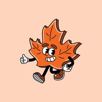 Cartoon maple leaf character walking with a happy expression. vector