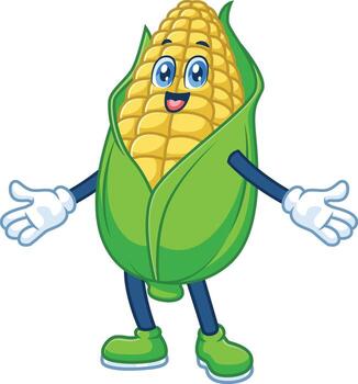 cute cartoon corn with both hands open with a warm expression vector