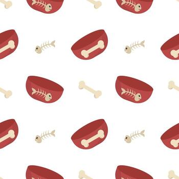 seamless pattern dog and cat feeder with bones vector