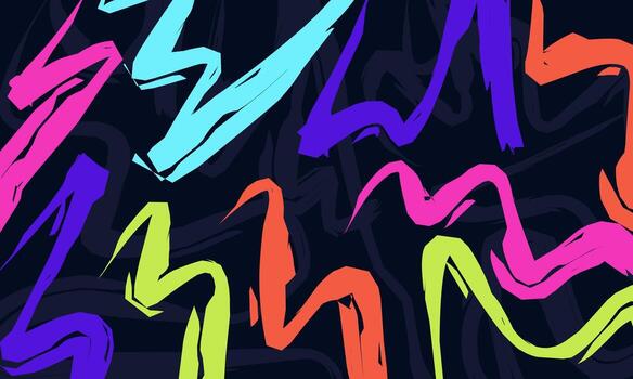 vistoso resumen antecedentes con neón cepillo Escribiendo golpes en vibrante arco iris paleta en oscuro superficie creando moderno artístico estilo vector