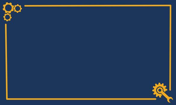 Dark blue rectangle frame with golden gear decoration and empty space in minimal industrial style creating modern abstract template background for banner or technology design vector