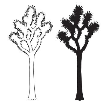 Artistic silhouette illustration of a joshua tree in two contrasting graphic styles vector
