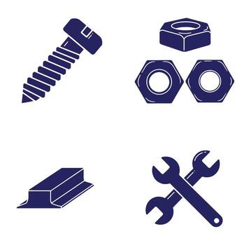 Engineering and construction icons bolt nut channel and wrench in simple clean design vector
