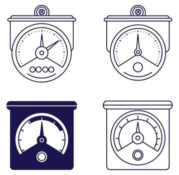 illustration of four different gauge designs showing various measurement readings and instruments vector