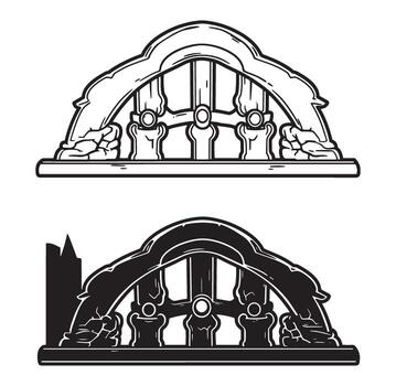 arquitectónico decorativo arco con estilizado columnas en negro y blanco ilustraciones para gráfico diseño vector