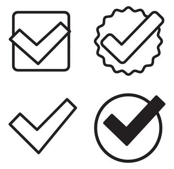 Set of four different checkmark icons representing approved success confirmation and validation vector
