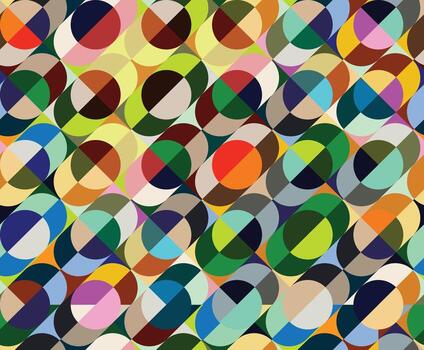 Retro geometric pattern, overlapping rectangles and circles color, Abstract mid century design vector