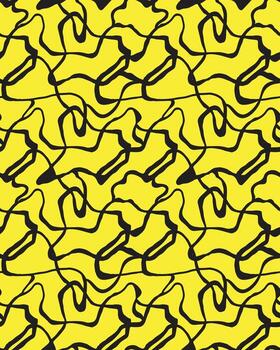 abstract pattern wavy black lines creating a dynamic, textured design of natural forms on yellow background vector