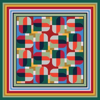 Abstract geometric scarf pattern featuring colorful interlocking shapes, including rectangles and semi-circles, creating a modern and vibrant design. vector