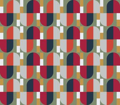 repitiendo geométrico modelo con alterno medio círculos, vibrante color en rojo, azul, y gris en un aceituna antecedentes. vector