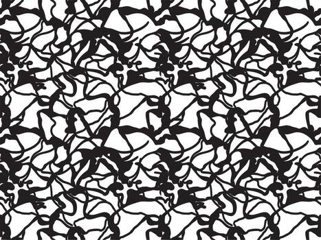 Abstract black and white repeating pattern intertwined on a white background, creating a fluid, chaotic design vector