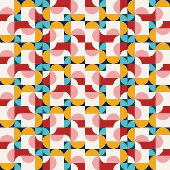 geométrico modelo con vistoso semicírculo y cuadrado formas en retro estilo. resumen diseño en rosa, amarillo, azul, y rojo matices vector