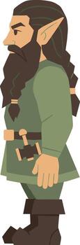 Flat Style Medieval Dwarf Character with Hammer on Belt Illustration vector