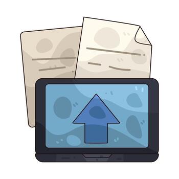 Laptop with documents uploading icon vector