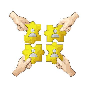 Hands holding puzzle pieces together vector