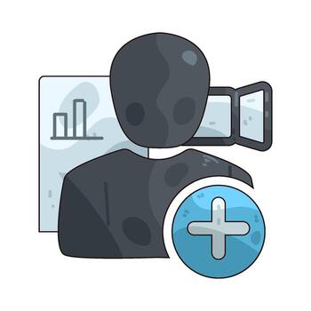 Person with video camera and addition icon vector