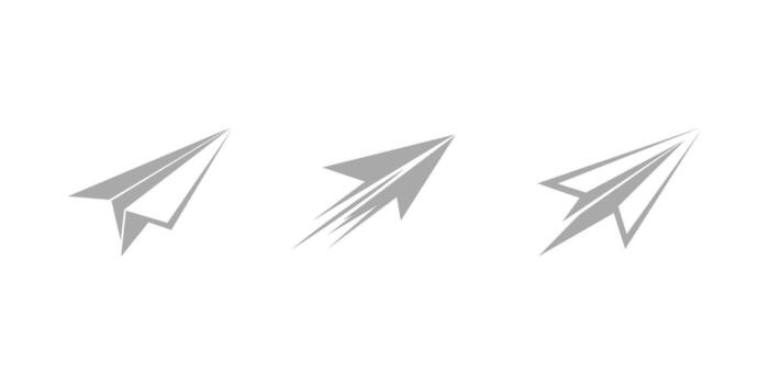Paper Plane Icon Set in Three Styles, Representing the Concept of Speed and Flight. Isolated on a White Background, Illustration vector