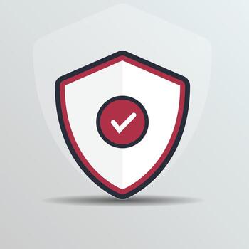 Red shield icon with check mark. Shield with a checkmark. Protection and security symbol. vector