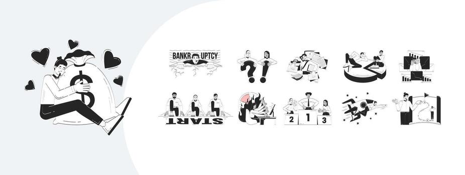 Bankruptcy concepts illustrated and explained vector