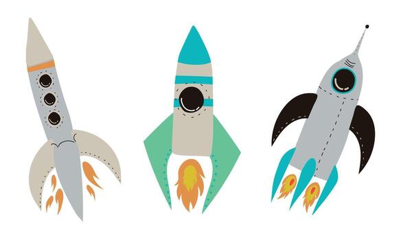 Rocket and Spaceship as Cosmos and Universe Exploration Set vector